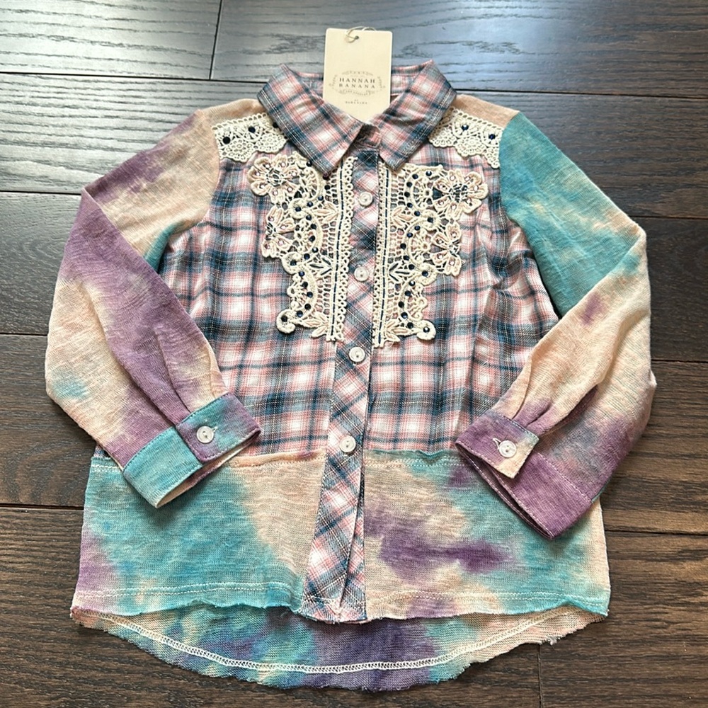 Hannah Banana Plaid Tie Dye Button Down Shirt Size 4